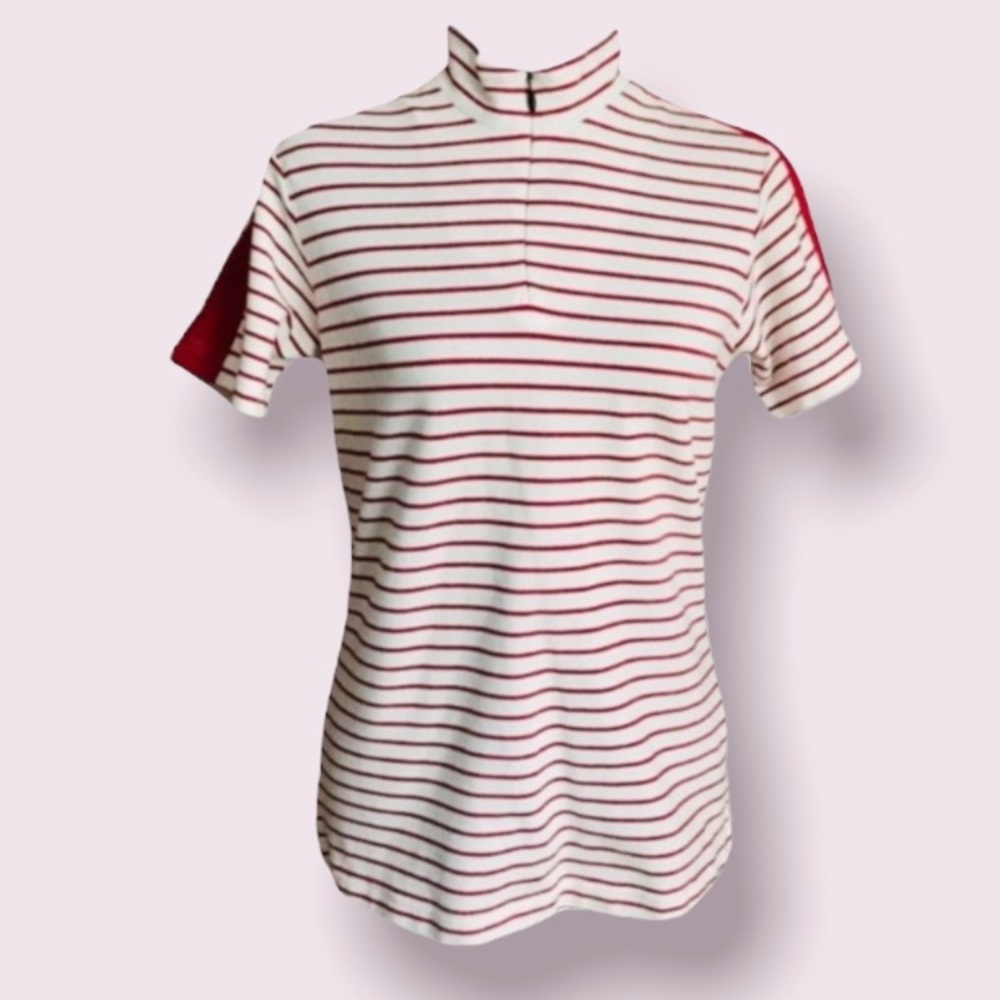 Adidas Climalite Stretch Zip Front Mock-neck Polo in Red and White Stripes